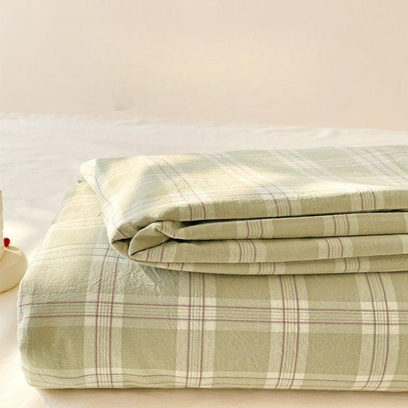 Japanese Striped Skin-friendly Thick Solid Bed Sheet with Pillowcase for Single Double Student Dormitory