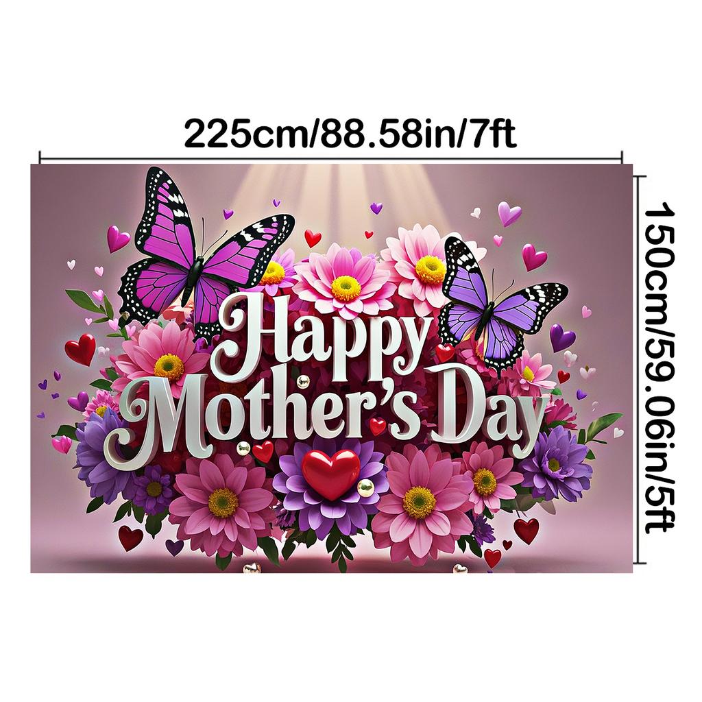 Mother's Day Floral Backdrop with Floral&Butterfly Element Design,Wall Decor,Gift,Festive Wall Covering,Rustic Background