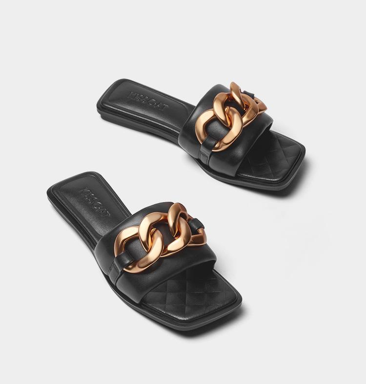 

Leather beach sandals ins tide 2025 new summer fairy slippers female summer fashion 35 чёрный