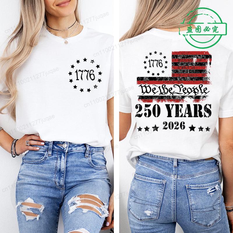 Summer Short Sleeve T-shirt Vintage Independence Day Women's Loose Casual Soft Plus Size Top 250th America Anniversary Shirts