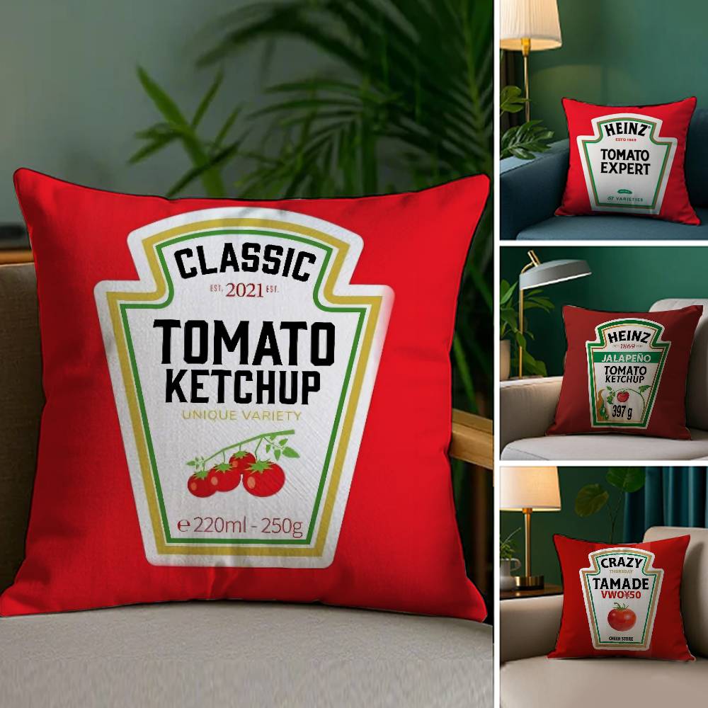 Funny Ketchup Label Pillow Case Plush Fabric Soft Double Sided Print Sofa Cushion Cover Throw Pillow Covers