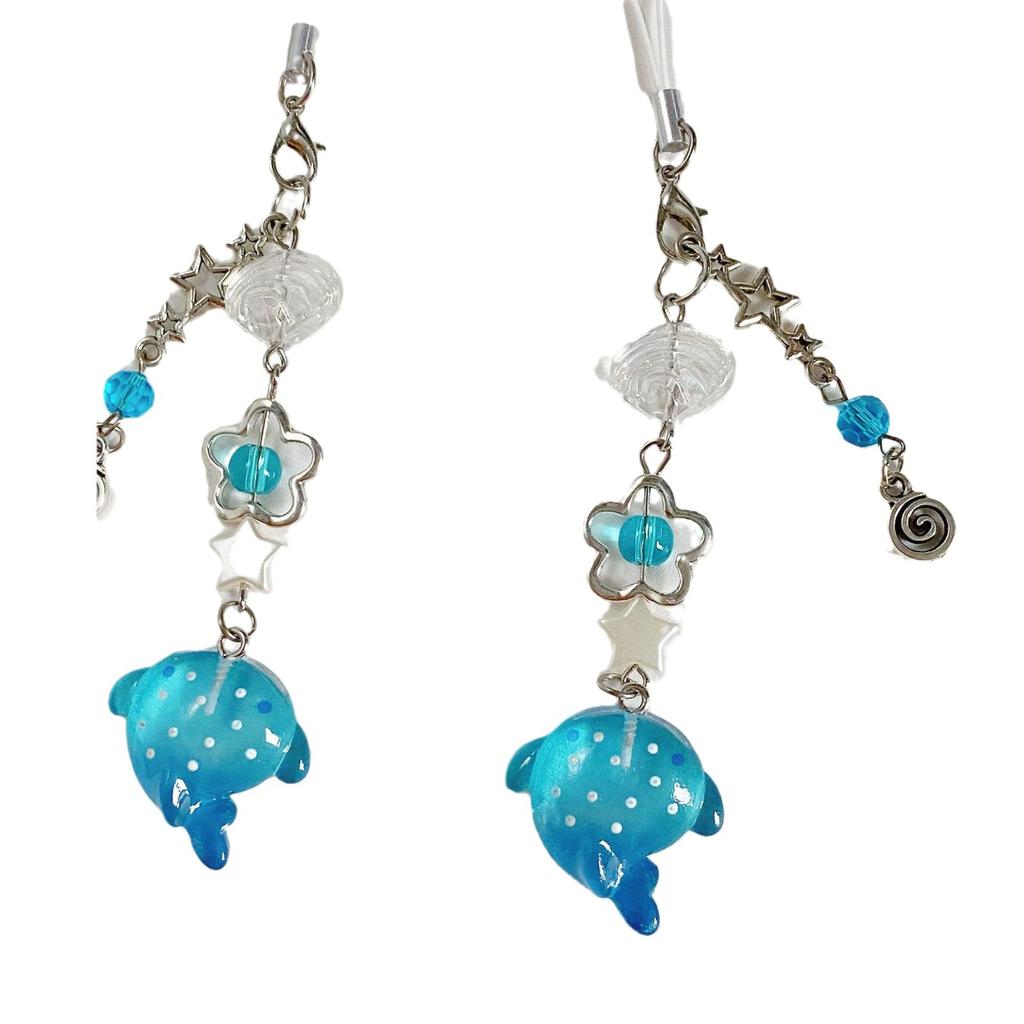 S 1 Piece 3D Ocean Fish Beaded Mobile Phone Charms Cute Keychains Lanyard Backpack Decoration Smartphone Accessory