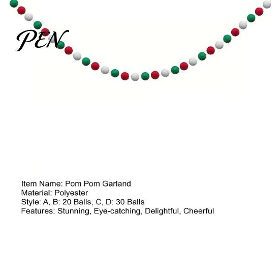 Reusable Polyester Garland 78.8 Inch Christmas Pom Garland, Red Green White 20/30 Pompom Holiday Party Backdrop Balls Ornaments for Xmas Tree,