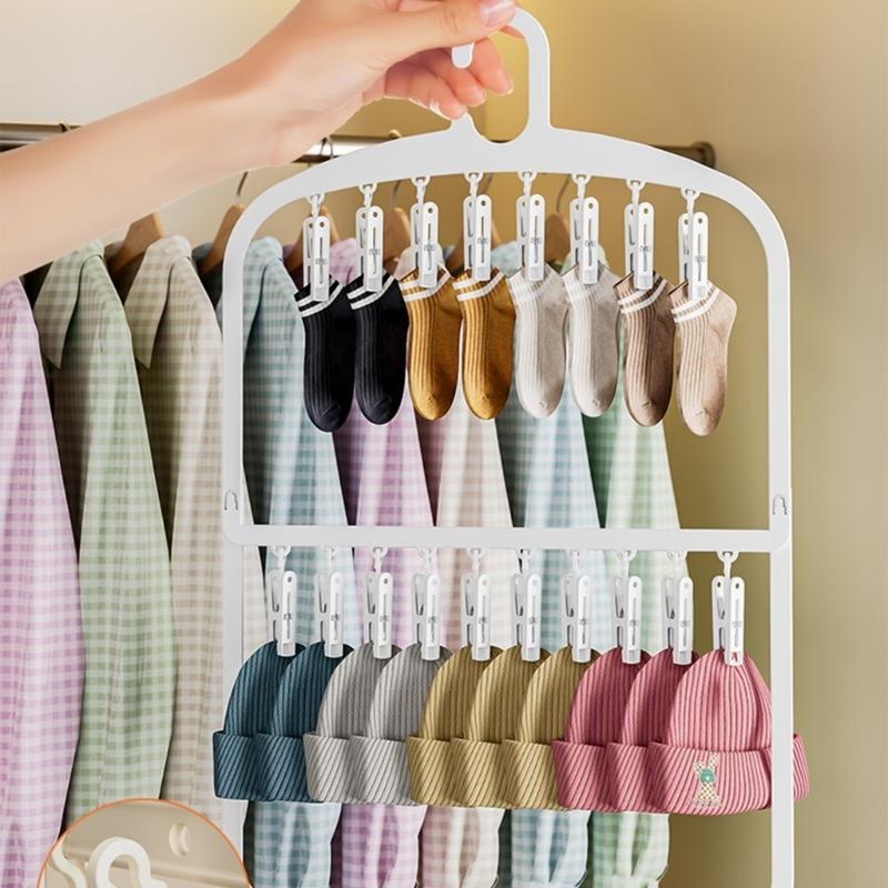 Space Saving Foldable Clothes Hanger Nontoxic Plastic Construction Multifunctional Hook For Home Dormitory Use X3UC