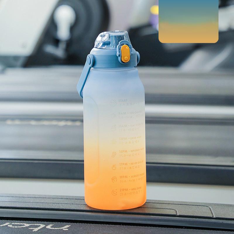 2L Velkokapacitní láhev na vodu se slámkou Plastová láhev na vodu v přechodové barvě Vysoce kvalitní pitná konvice Venkovní sportovní láhev