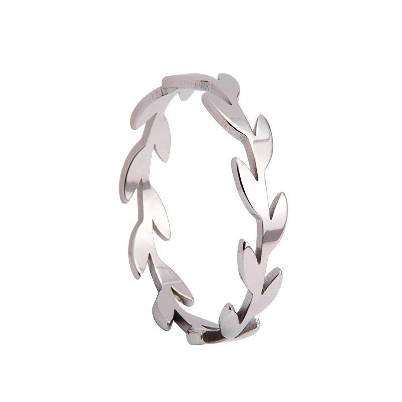 Simple Personality Stainless Steel Willow Branches Leaves Garlands Rings for Men Women Daily Wear Plant Flowers Finger Jewelry 12 серебряный