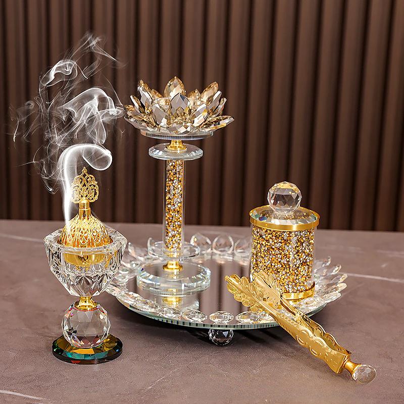 1 Set Muslim Censers Yoga Room Lotus Gift Crystal Luxury Diamond Home Glass Incense Burner Set Wedding Multiple Options Available