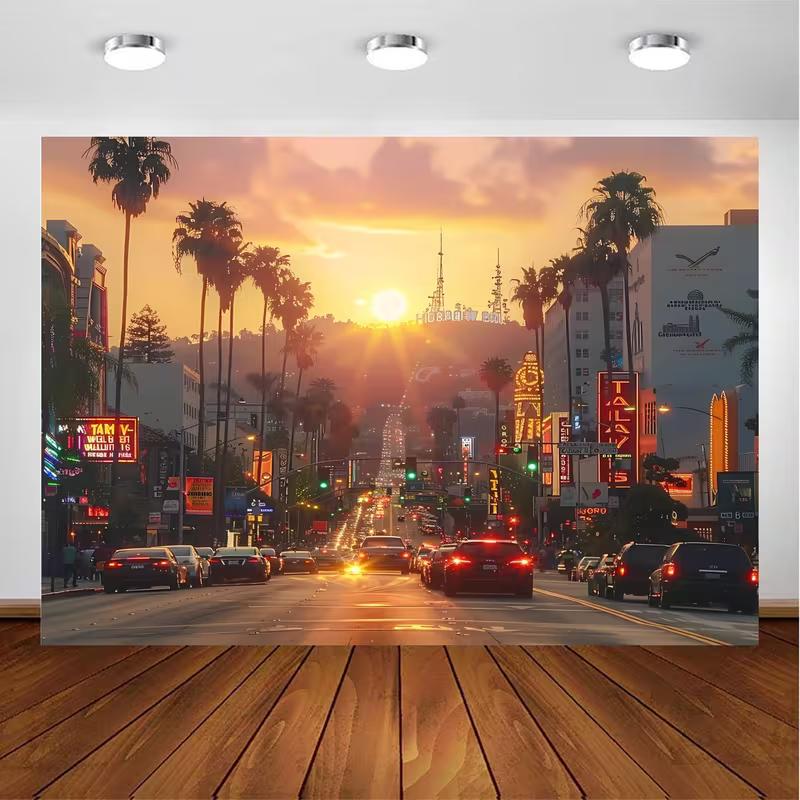 2D Dreamy Hollywood Cityscape Golden Hour Background Cloth 47.2x31.5inch/120*80cm