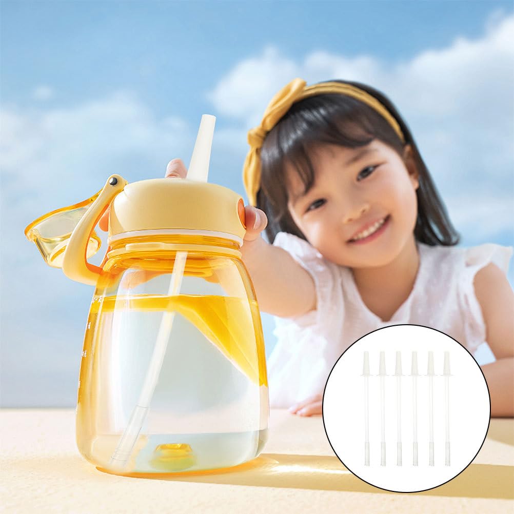 Amosfun Set of 6 Silicone Straws, Large Capacity Replacement Straws for Water Bottles, Long 23.62cm, with Detachable Spouts for Easy Cleaning, Compati
