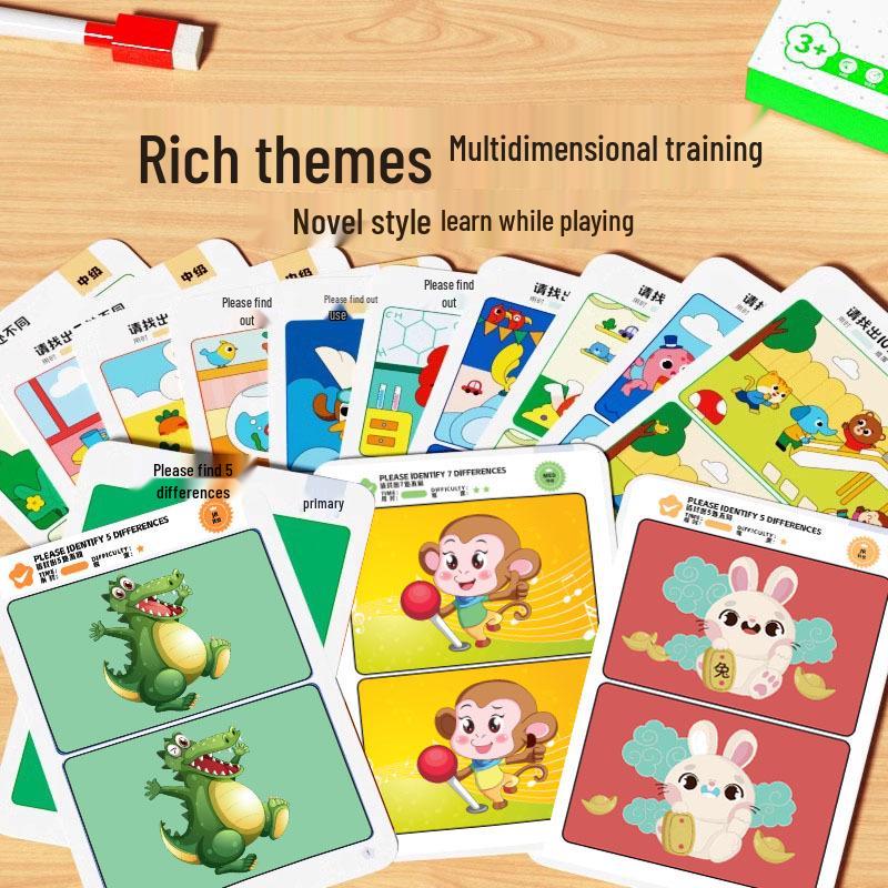 Znajdź różnicę: Edukacyjne karty obrazkowe dla dzieci w wieku 3-12 lat
