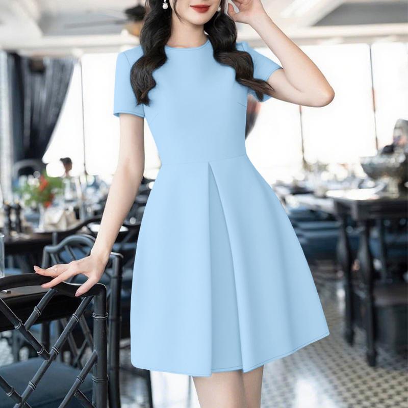 ZANZEA Womens Summer Casual Round Neck Short Sleeve Dress