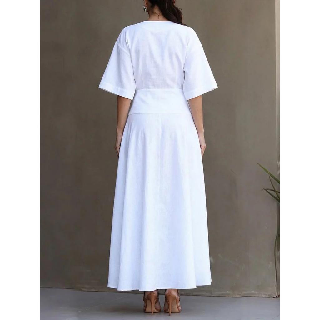 Women's Solid Color Short Sleeve Maxi Swing Dress Casual Fashion Summer Dress for Women