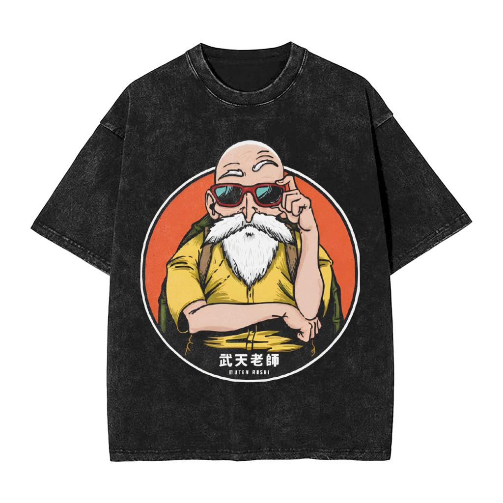 Master Roshi Dragon Ball Printed Tshirt Mens and Womens Washed Tshirt High Quality Vintage Cotton Tshirt Harajuku Tops