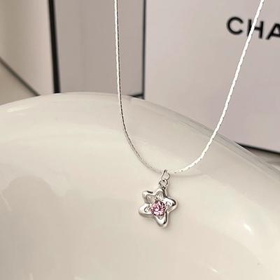 Rosa Zirkon Stern Halsketten Frauen Exquisite Licht Luxus Senior Gefühl Temperament Schlüsselbein Kette Party Schmuck Geschenk