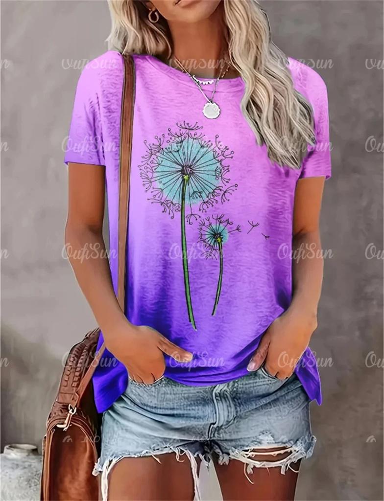 New Style T-Shirt For Women Heart Print Top Fashion Women's Oversized Clothes Tees Summer Crew Neck Blouse Original Design