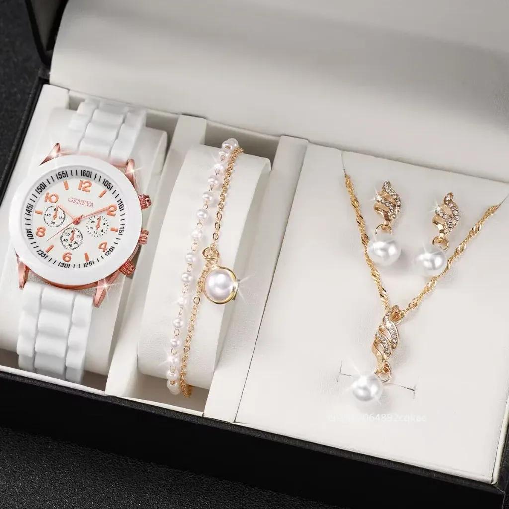 5 STÜCKE/Set Luxus Damen Uhren Strass Herz Mode Elegant Armbanduhr Quarz Uhr Damenuhr für Mädchen Geschenk (Ohne Box)