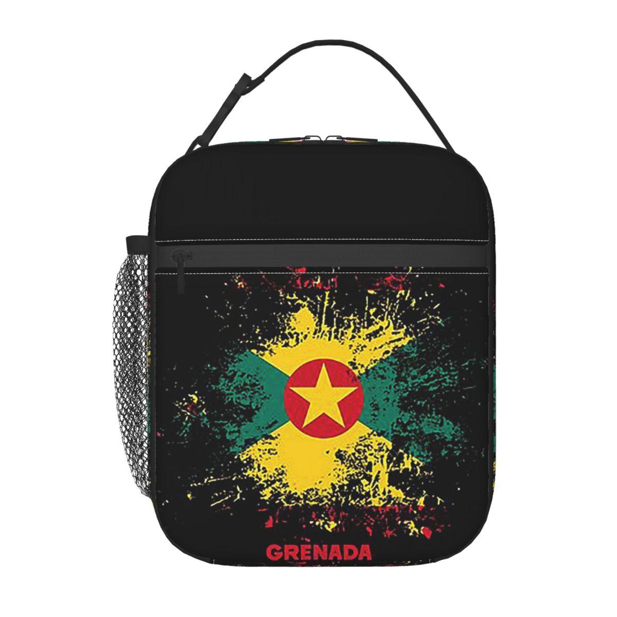 Grenade Aquarelle Drapeau de la Grenade Tenue Grenadienne Sac à Lunch Isotherme pour Femmes Enfants Boîtes Alimentaires Boîte à Lunch Thermique Sac Fourre-tout One Size
