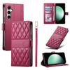 For Samsung Galaxy S25 FE Case Rhombus Stitching Wallet Stand Leather Phone Cover with Long/Short Strap