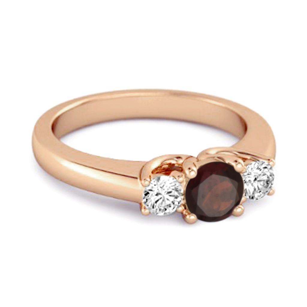Garnet Round Three Stone Ring - 925 Sterling Silver Rose Gold Vermeil