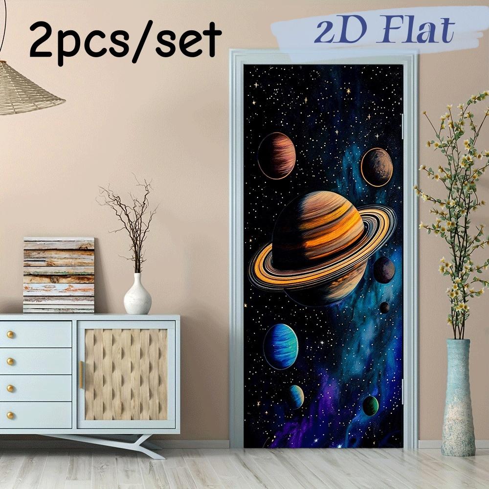 

2pcs Starry Sky Space Planet Wall Stickers Children s Room Bedroom Living Room Background Wall Decoration Stickers Self Adhesive (as the picture,38.5x200cmx2)