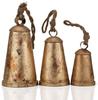 Giant Set of 3 Rustic Iron Hanging Bells, Vintage Witch Bells for Door Protection, Shabby Chic Farmhouse Wall Decor and Christmas Wind Chimes