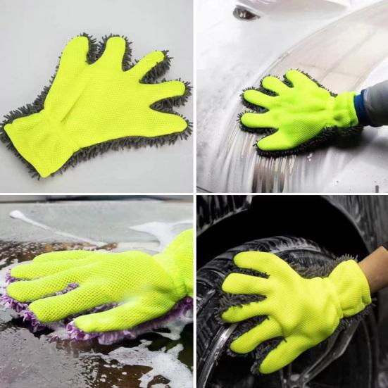 Chenille Car Wash Glove Five-Finger Microfiber Wash Mitt Scratch Free Car Interior Exterior Cleaning Glove for Wheels Door Handles