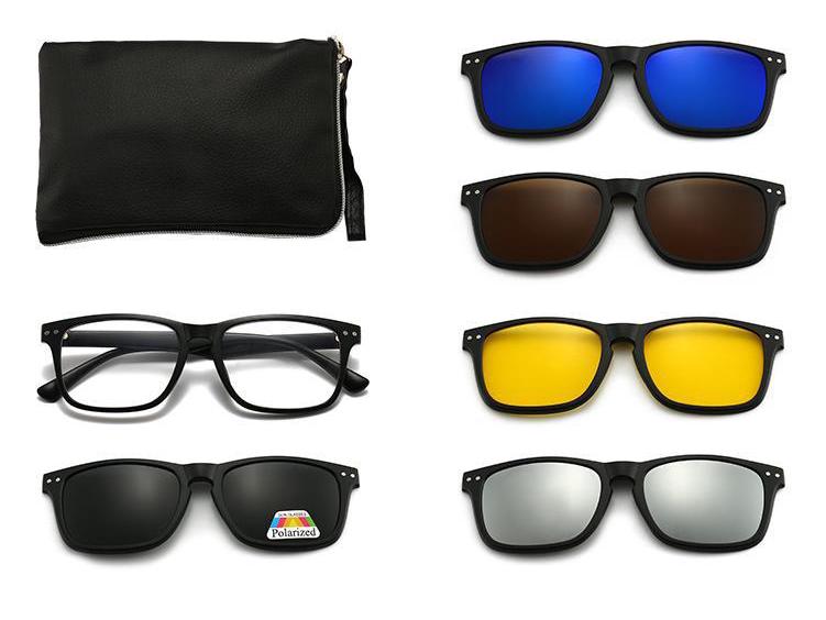 Clip-on Glasses Set: Includes 5 Polarized Lenses, Compatible with Myopia TR90 Retro Magnetic Sunglasses