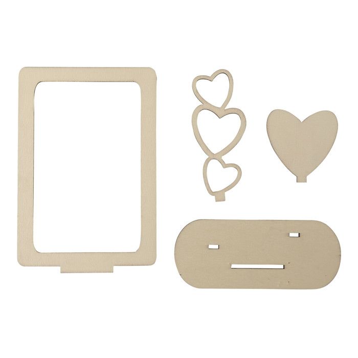Cadre photo coeur en bois à monter et décorer 15 x 12 cm 4 pièces