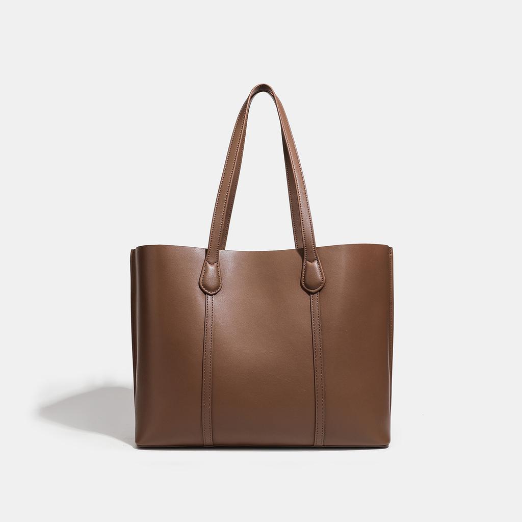 Big Bag, New Leather Shoulder Bag, Fashionable and Versatile Cowhide, Women's College Style Commuting Handbag, Tote Bag