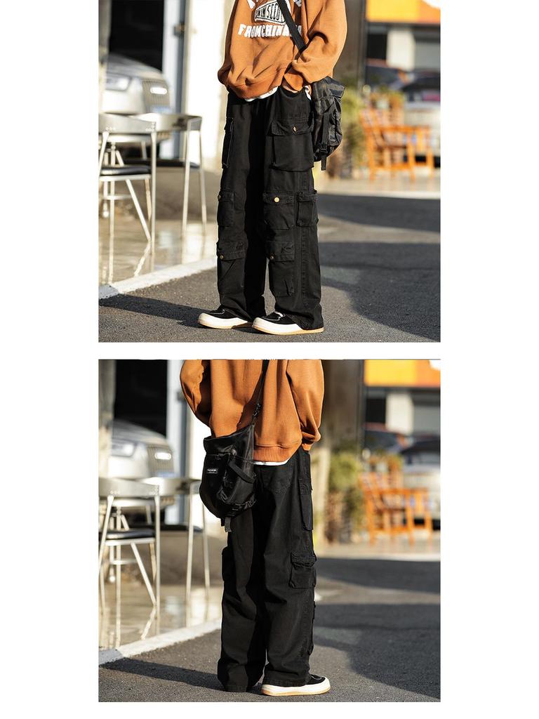 Men's Retro Casual Loose Fit Wide-Leg Multi-Pocket Overalls