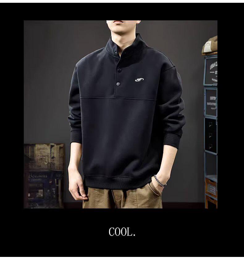 Men's Trendy Embroidered Stand-up Collar Hoodie Jacket, Loose Fit, Spring/Autumn Casual Sportswear.