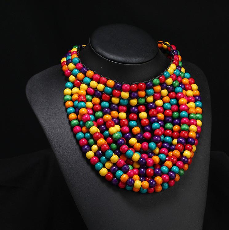 Handgjorda överdrivna bohemiska träpärlor Halsband Matchande halsband Smycken Tröja Halsband Kedja Personliga jultillbehör