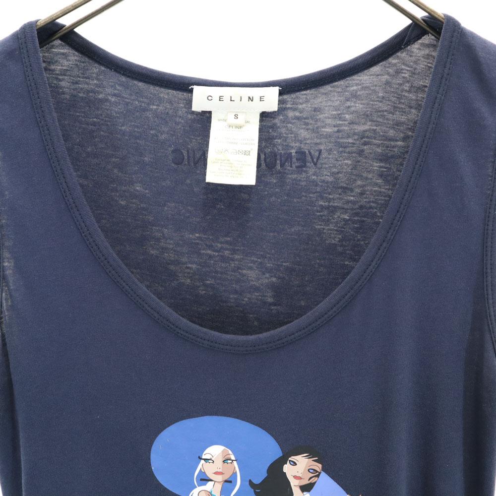Celine Made In Portugal No Sleeve Tank Top S Navy Women Used