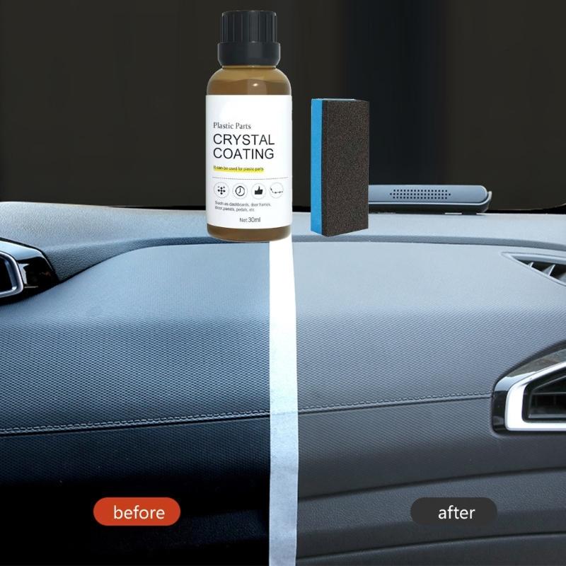 Revitalizador de Plásticos Automotivos 30ML Revestimento de Cristal Impermeável Resistente a Riscos Cuidado Interno Realça o Brilho Repele a Sujeira