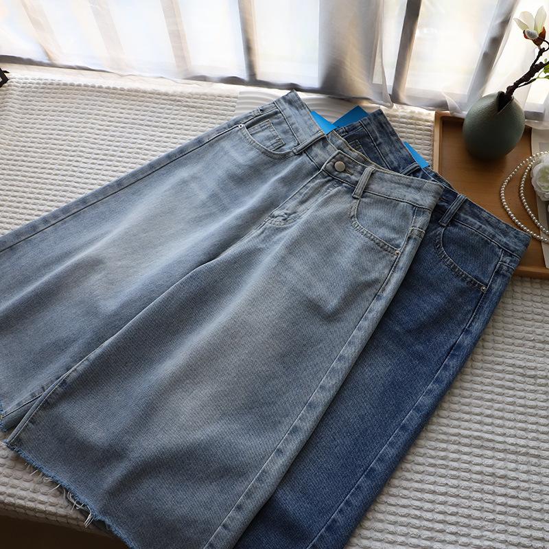 

2025 Summer Women s High Waist Straight Leg Denim Shorts Extra Extra Large светло-синий