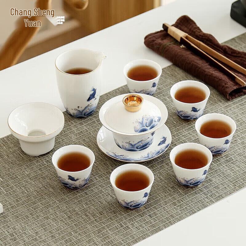 

CHANGSHEGNYUAN Koi Mutton-Fat White Porcelain Tea Set