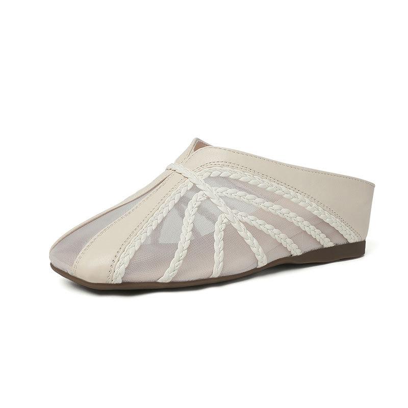 Great good to wear bag head cool slippers women's fashion weaving silver square head low heel flat bottom inner height increase mesh half drag