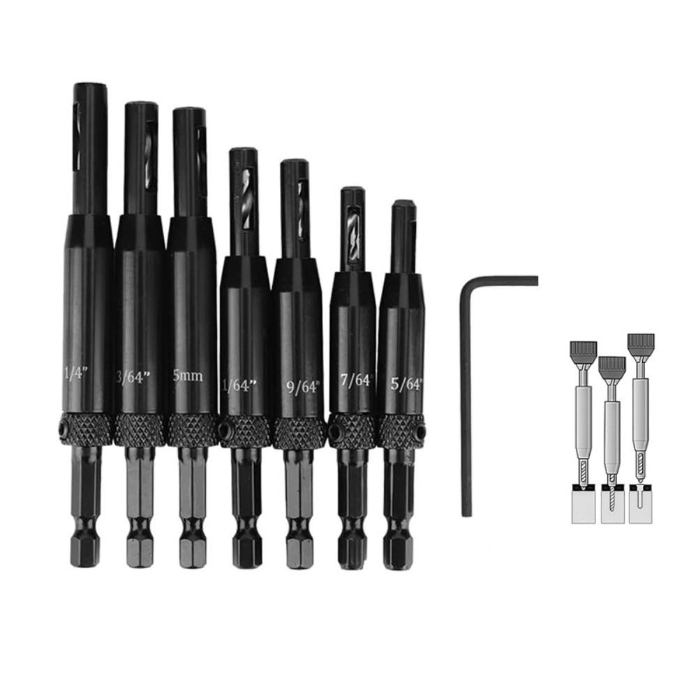 7pcs Spring Loaded Self Centering Drill Bit Set Black Coated Woodworking Drill Bit Set DIY Projects