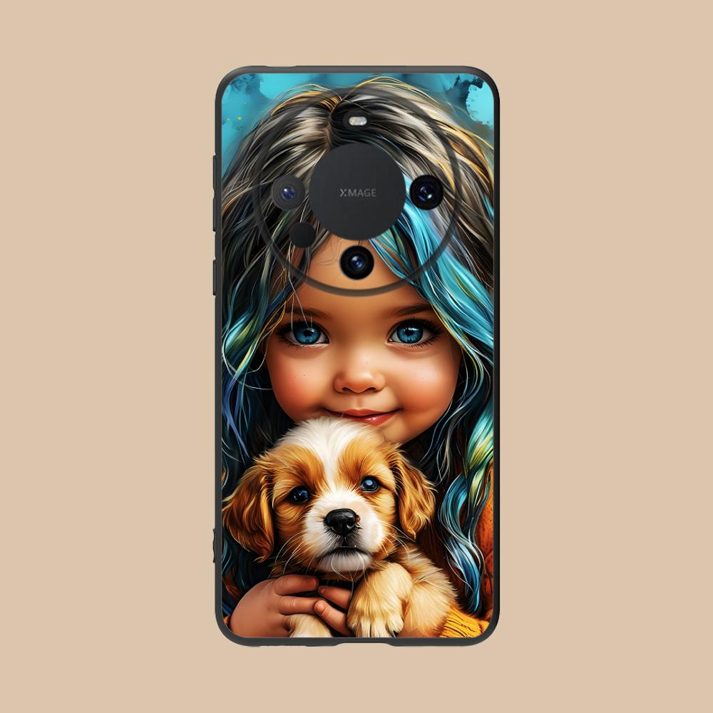 Girl Dog Puppy Matte TPU Mobile Phone Case for Huawei Mate 60 50 40 30 20 10 Pro Plus Lite E 5G Colorful Printing Cover