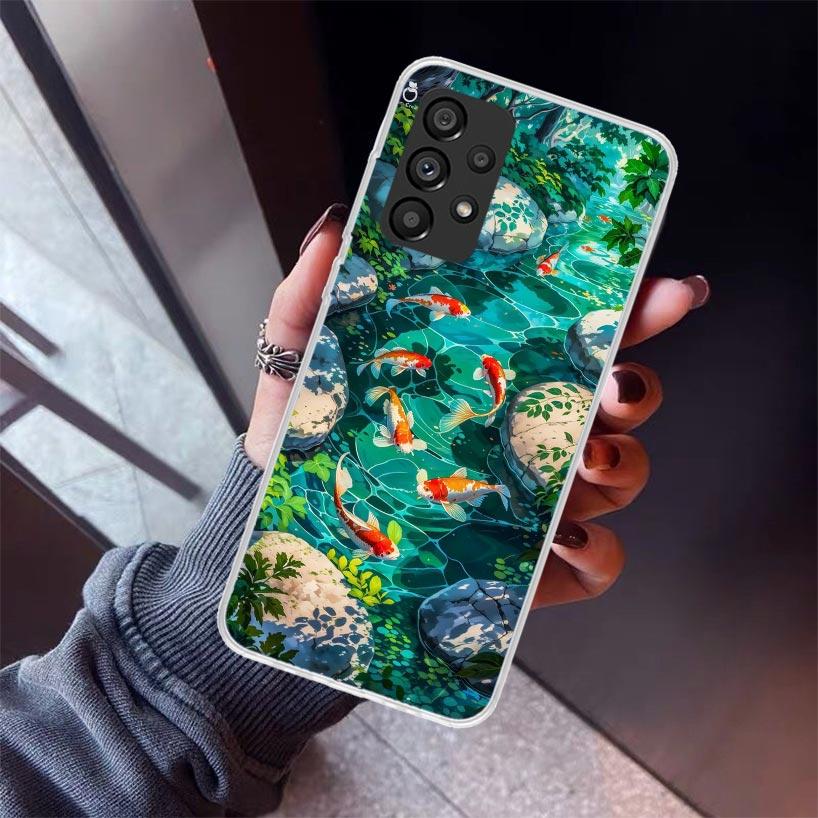 

Japanese Garden Pond Koi Phone Case For Samsung Galaxy A12 A52S A42 A32 A22 A51 A50 Note 20 Ultra 10 S10 Plus A71 A70 A31 A30 A1 Samsung A50