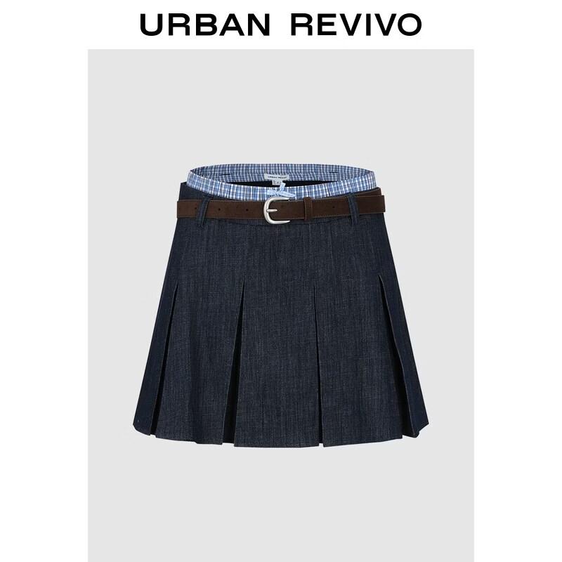 UR2026 Women s Urban Patchwork Pleated Denim Mini Skirt S
