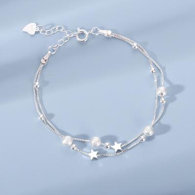 Women Star Charms Bracelet Dainty Dual Chain Bracelet Copper Alloy Hand Jewelry Anniversary Birthday Gift for Her Girlfriend Mom Wife