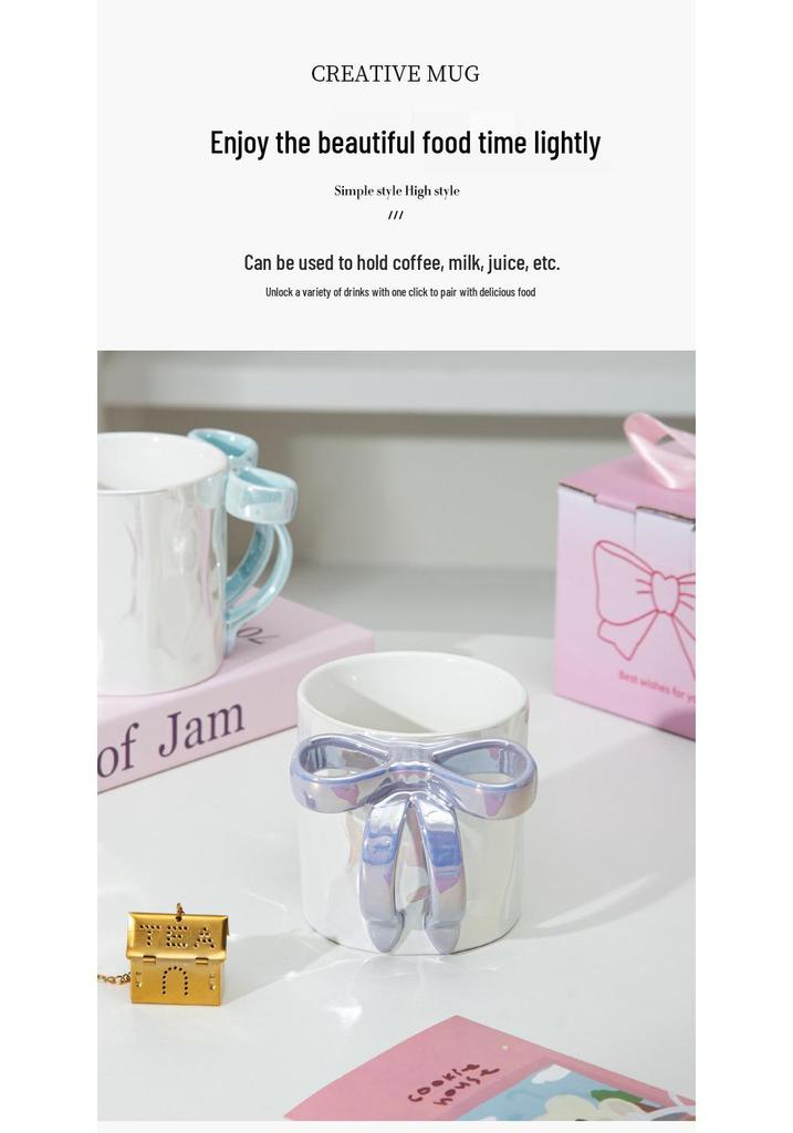 Lux Ceramic Bow Mug - Elegant Wedding Party Favor Coffee Cup