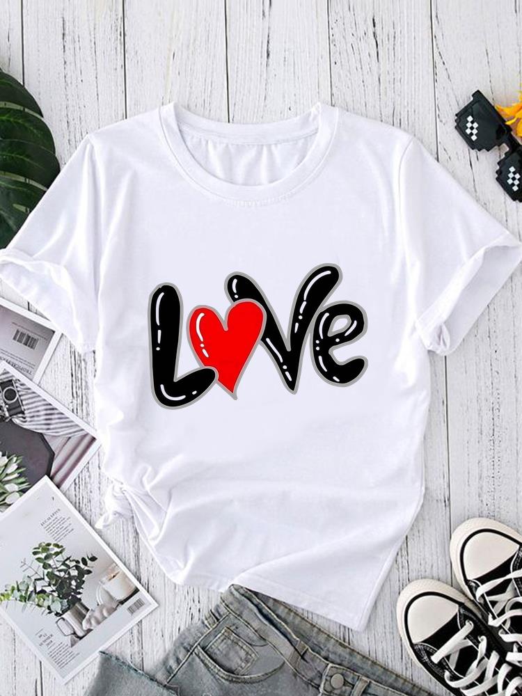 (Asian Size) O-neck Women's Top T Shirt Printed Short Sleeve T-shirts Style Letter Cute Fashion Female Casual Clothing Graphic Tee