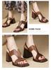 Women's Retro Brown Chunky Heel Sandals - Open-Toe, Single Strap, Comfortable High Heels
