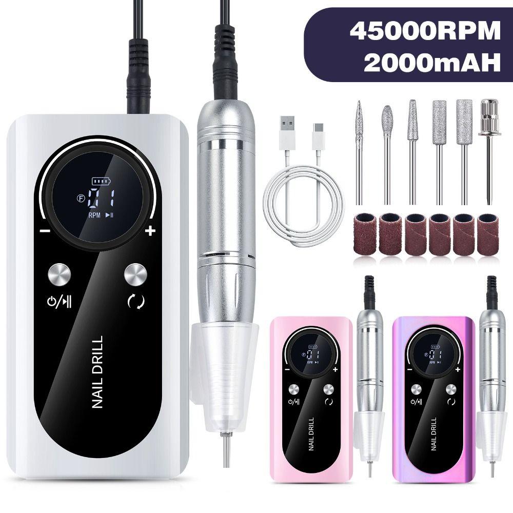 USB Charging Electric Nail Drill Machine 45000RPM Gel Nail Polish Sander  Manicure Nail Equipment