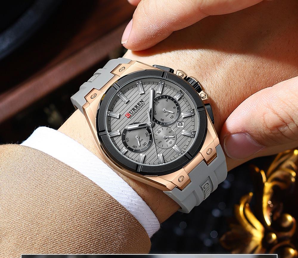 CURREN 8487 Men's Six-Hand Chronograph Quartz Sport Watch with Rubber Strap