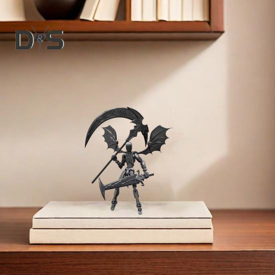 Devil Robot Action Figure with Wing Weapon Accessory Movable Joints 3D Printed Robot Model Toy Stress Relief Articulated Dummy Figurine Decoration