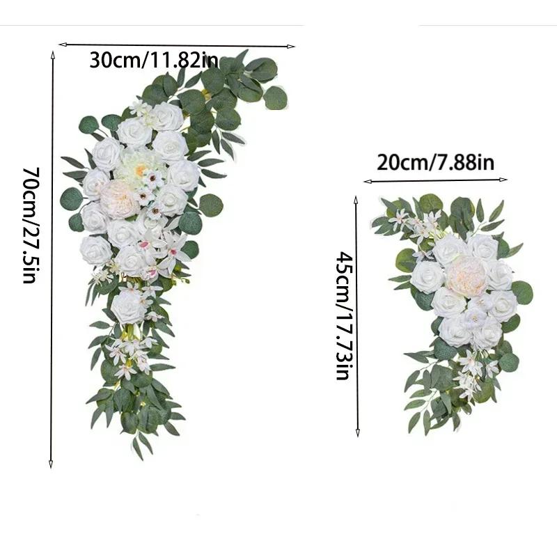 2 Pcs Artificial Wedding Arch Flowers Kit Wedding Flowers Garlands Silk Peony Flower Swag Welcome Sign Floral for Ceremony Party