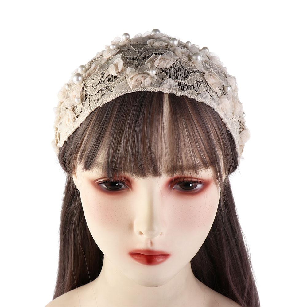 Süßes Elegantes Perlen Breites Seitliches Für Mädchen Netz Damen Haarreifen Spitze Stirnband Blume Koreanisches Kopfband